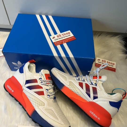 ADIDAS ZX 2K BOOST WHITE SOLAR RED BLUE