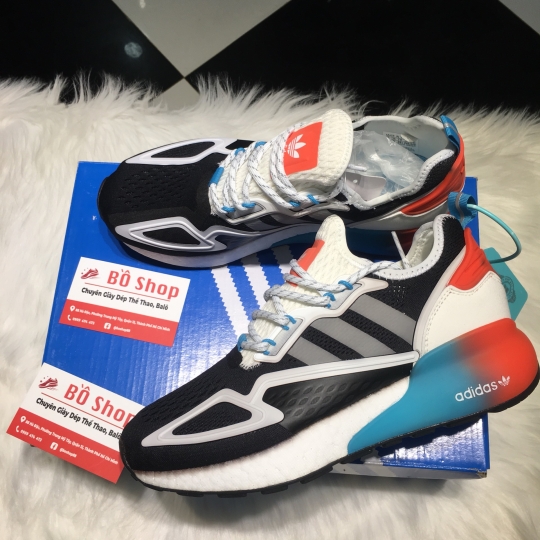 ADIDAS ZX 2K BOOST CORE BLACK ORANGE CYAN