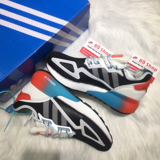 ADIDAS ZX 2K BOOST CORE BLACK ORANGE CYAN