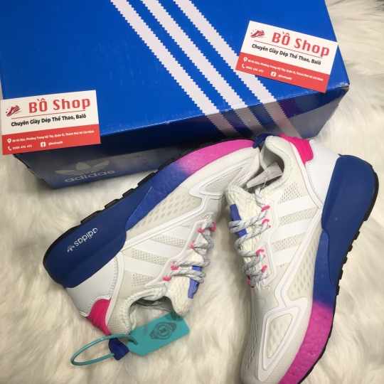 ADIDAS ZX 2K BOOST WHITE CREAM BLUE PINK
