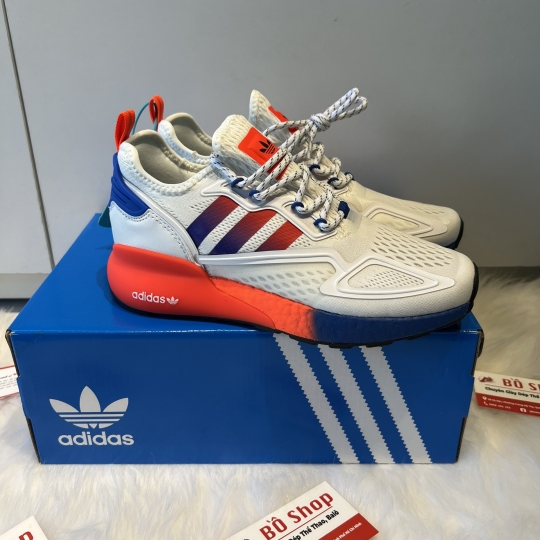 ADIDAS ZX 2K BOOST WHITE SOLAR RED BLUE