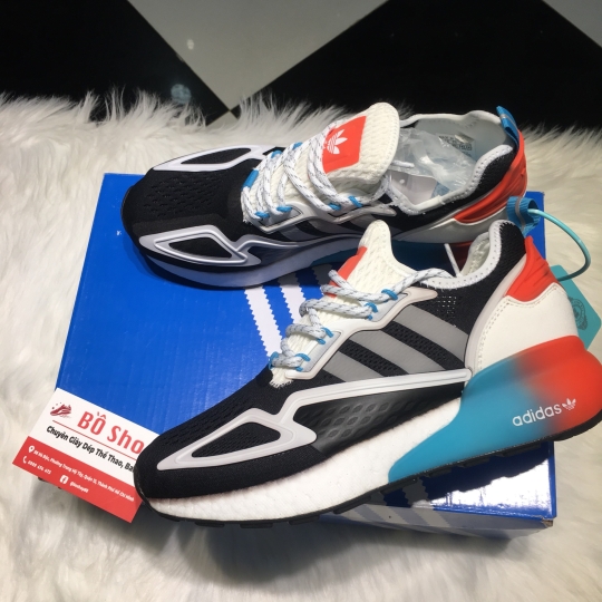 ADIDAS ZX 2K BOOST CORE BLACK ORANGE CYAN