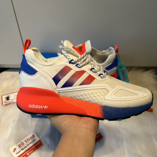 ADIDAS ZX 2K BOOST WHITE SOLAR RED BLUE